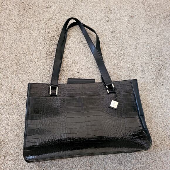 Vintage Croc Embossed Leather Ralph Lauren Purse - Picture 1 of 12